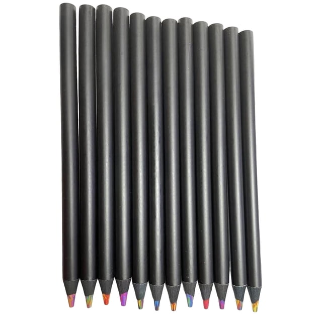 LCXmlly Comfortable Grip Rainbow Pencil 12 Piece Black Wooden Rainbow Pencils Kit Pre Sharpened Multicolors for Drawing
