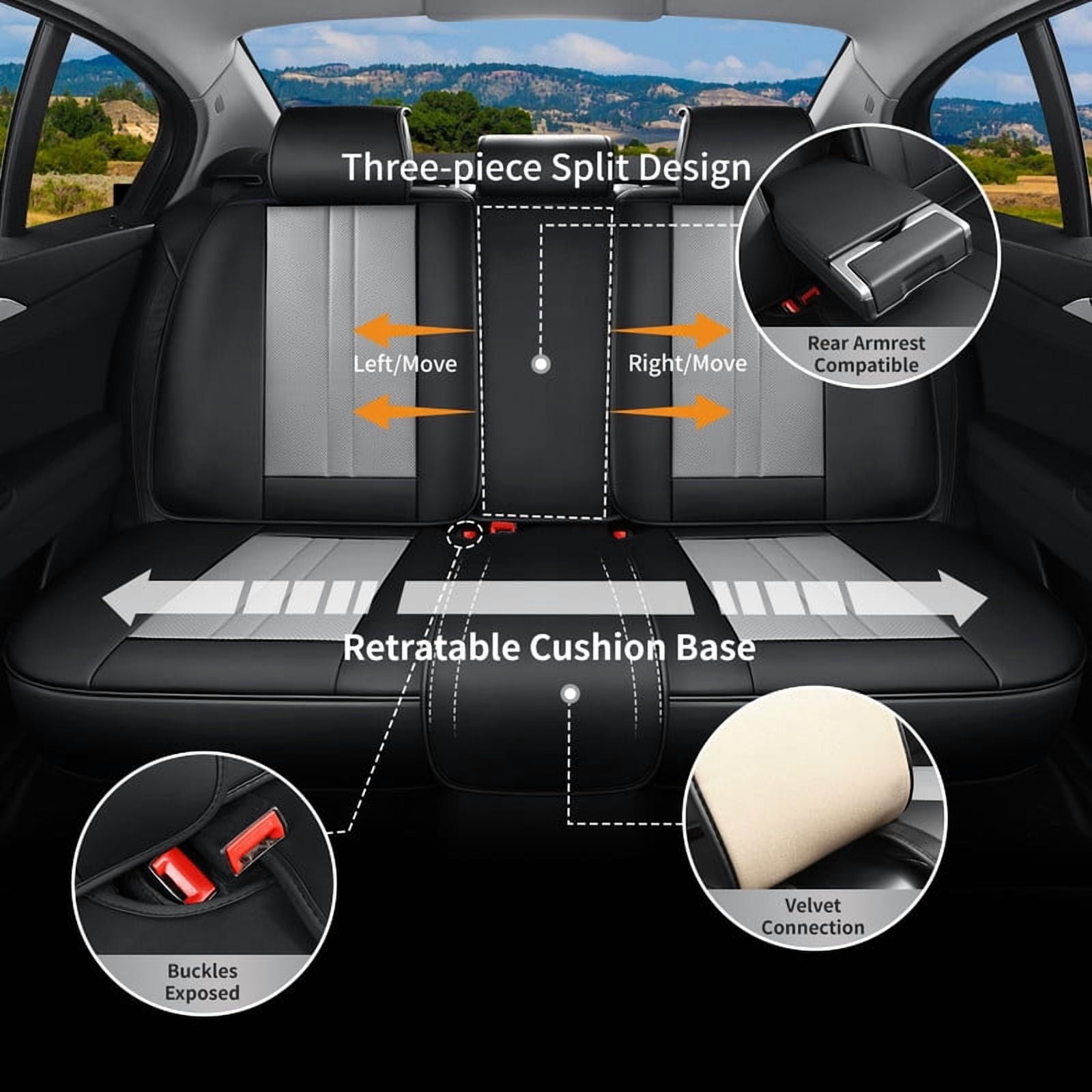 Car Seat Covers Full Set for Toyota Highlander 2007-2019,Breathable Nappa Leather Luxury Automotive Interior Accessories with Lumbar Support BlackGray