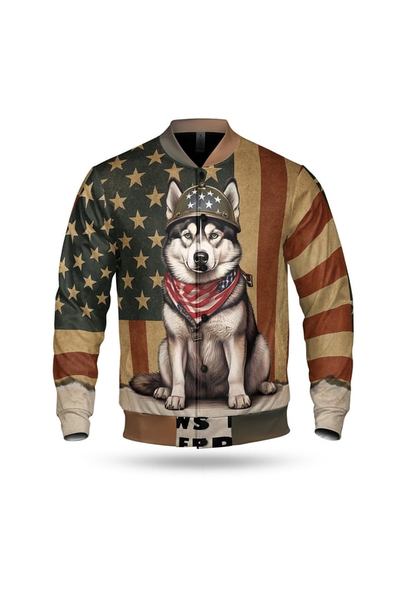 Freedom Paws Patriotic Siberian Husky Vintage Memorial Day All Over Print 3D Baseball Jacket Husky Dog Lover Gifts Bomber Jacket Softball - 12006