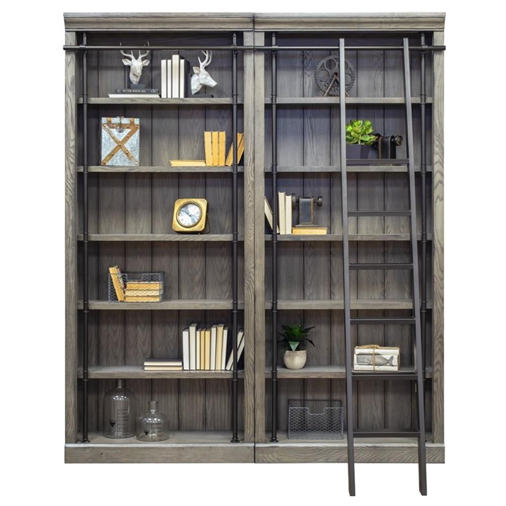 Pemberly Row 8' Tall Wood Bookcase Wall With Ladder Aged Office Bookcases - Gray