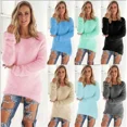 thumbnail image 2 of Women Warm Sweater Solid Color O Neck Loose Cotton Knitted Pullover Long Sweater Casual Oversize Blouse Ladies Hipster Clothing, 2 of 6