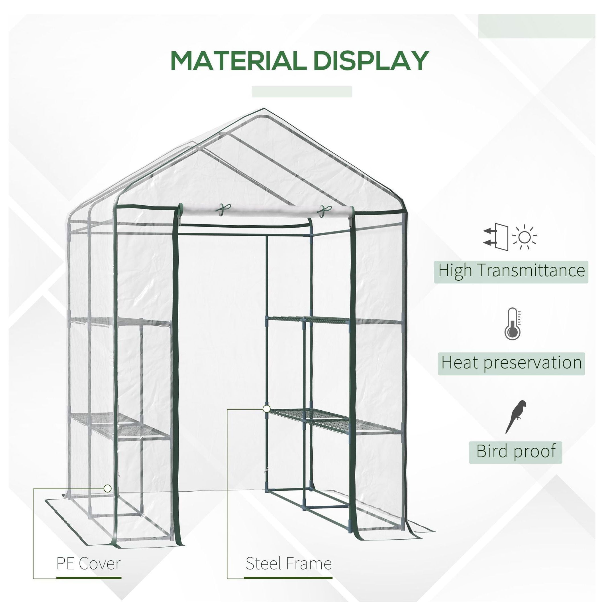 Walk-in Greenhouse 5'x5'x6', Portable Hot House with Shelves & Roll-Up Door, Outdoor Garden Greenhouse for Year-Round Growing