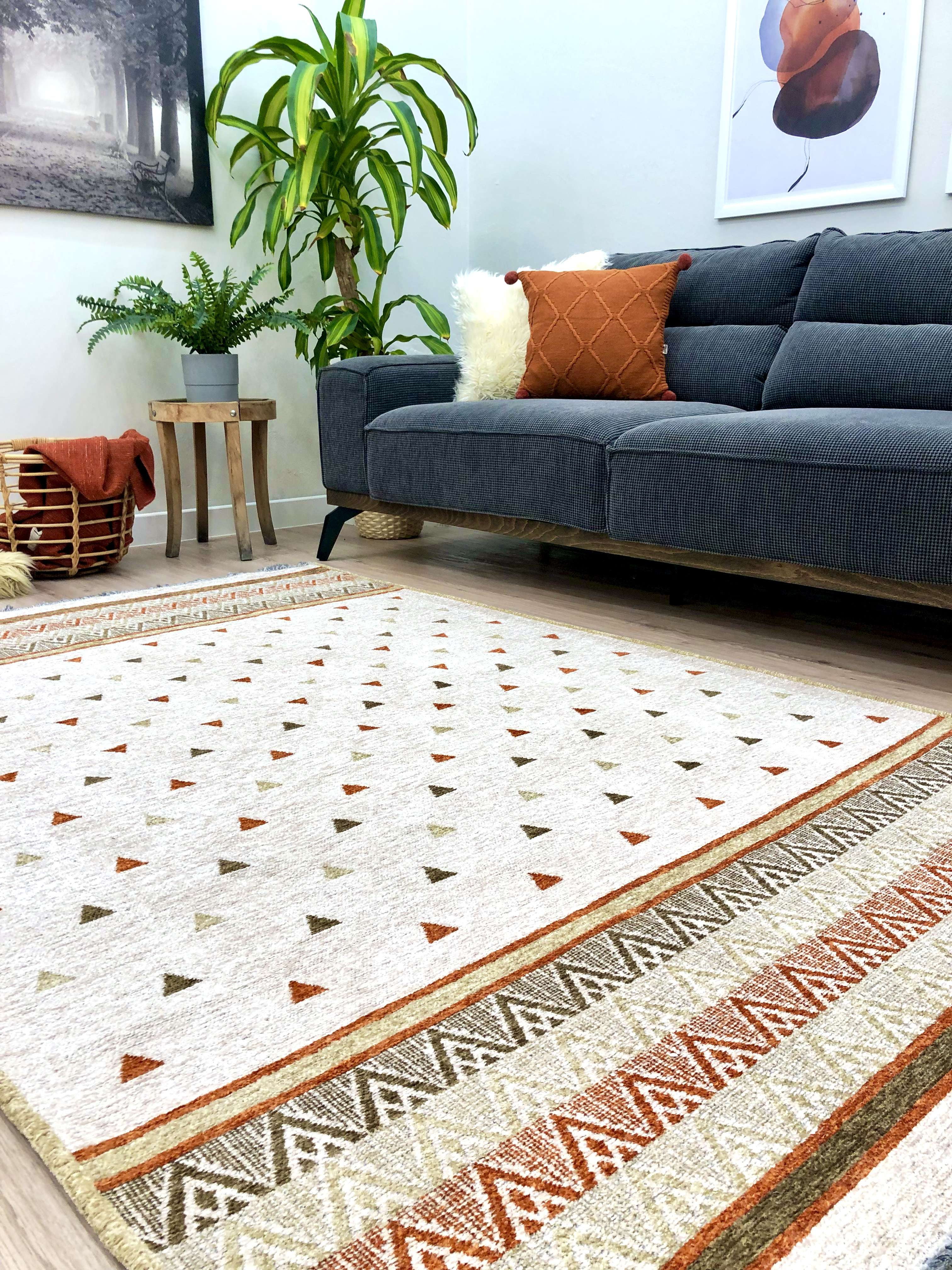 Alfa Rich 3x10 Area Rugs, Beige Orange Cream Rug, Cotton, Pet Friendly