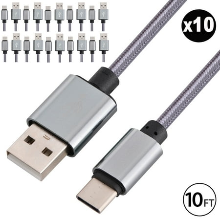 10x 10FT USB Type C Cable Fast Charging Cable USB-C Type-C 3.1 Data Sync Charger Cable Cord For Samsung Galaxy S9 S9+ Galaxy S8 S8 Plus Nexus 5X 6P OnePlus 2 3 LG G5 G6 V20 HTC M10 Google Pixel XL price history on PriceWatchPro