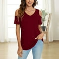 thumbnail image 2 of SHITINN Shirt Women Womens Summer Casual T Shirt Cute Cold Shoulder Short Sleeve V Neck Tops Short Sleeve Blouses for Women Trendy Tops for Women 2025, 2 of 6