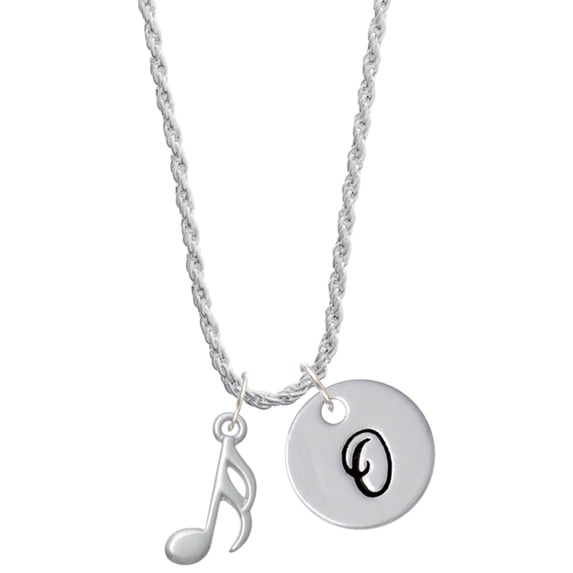 Delight Jewelry Silvertone Sixteenth Note Silvertone Script Initial Disc - O - Charm Necklace, 20"+3"