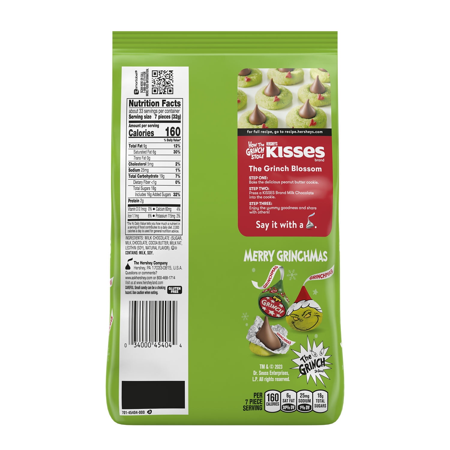 (2 pack) Hershey's Kisses Grinch Milk Chocolate Christmas Candy, Bulk Bag 37.28 oz