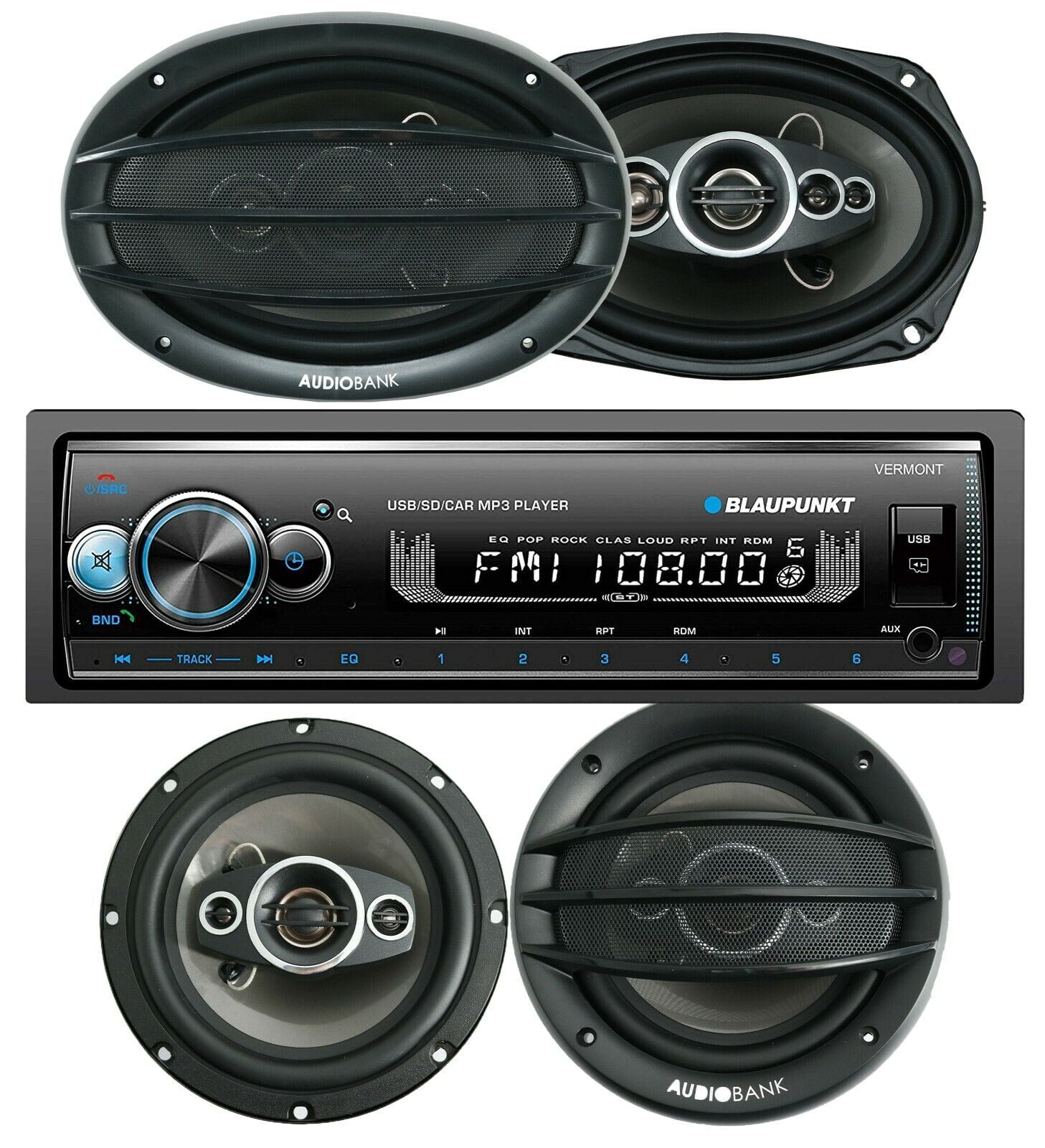 Blaupunkt VERMONT 72 Bluetooth Receiver + 4x Audiobank 6x9" & 6.5" Speakers Bundle