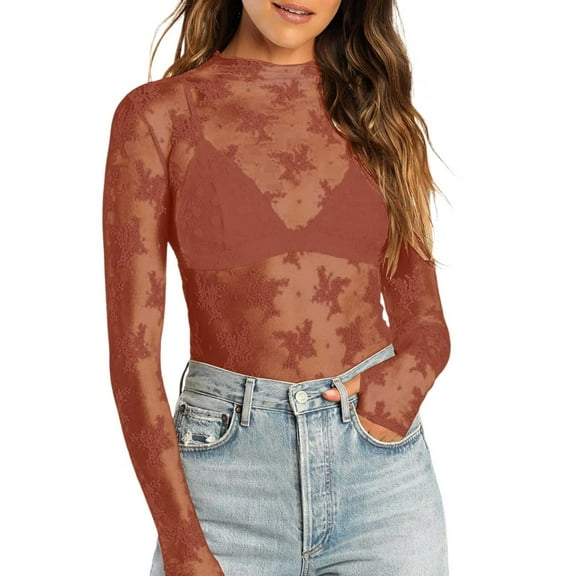 Womens Long Sleeve Lace T Shirts Basic Casual Fitted Top Fall Fashion Tees