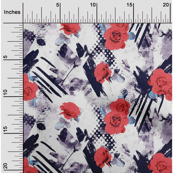 oneOone Velvet Red Fabric Geometric & Rose Floral Dress Material Fabric Print Fabric By The Yard 58 Inch Wide