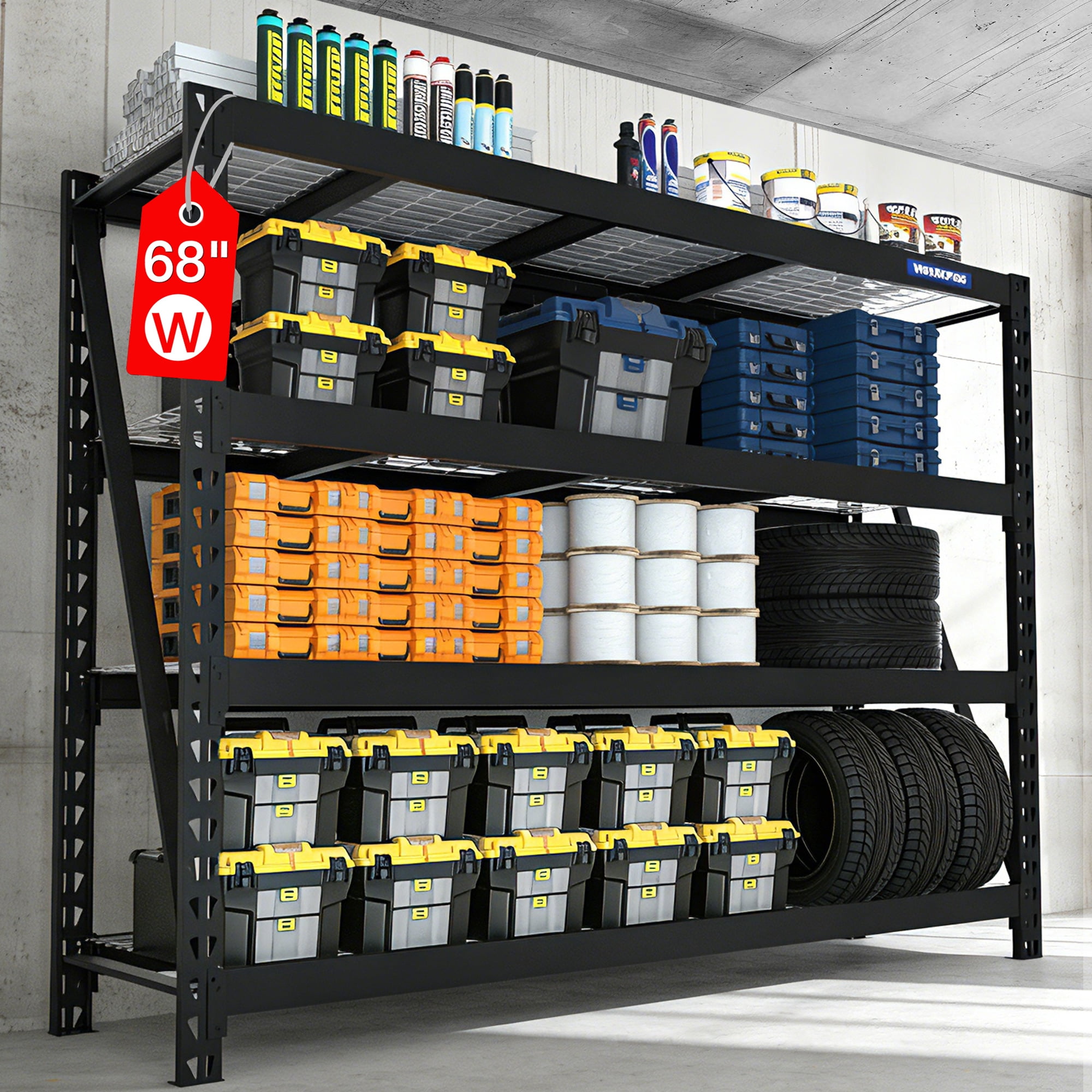 WORKPRO 7200lbs 68" Ultra Wide 4-Tier Metal Garage Storage Shelves, Heavy Duty Adjustable Storage Rack for Basement, Warehouse, Workshop, 68"W x 24"D x 65"H