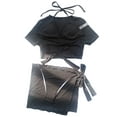 thumbnail image 4 of Franhais 4 Pcs Women Bathing Suits, Adults Tie-up Padded Solid Color Halter Bra + Crop Tops + Sarong + Thong, 4 of 8