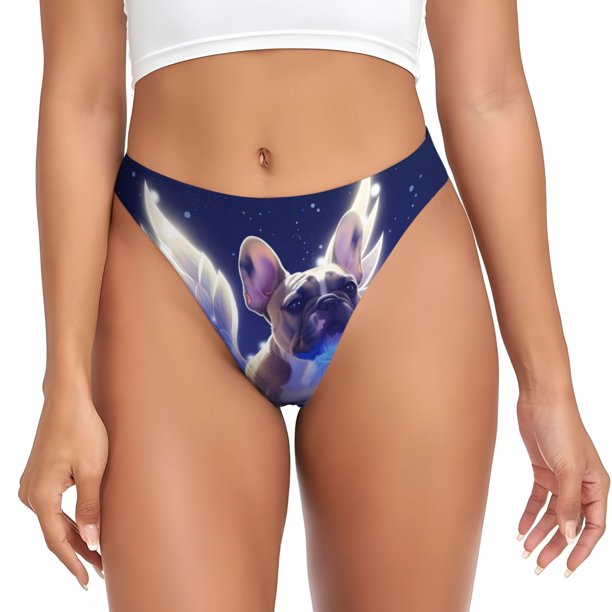 Balery Night Sky Winged French Bulldog Tangas de Algodón para Mujer con Estampado – Ropa Interior Sexy, Transpirable, G-string-X-Small