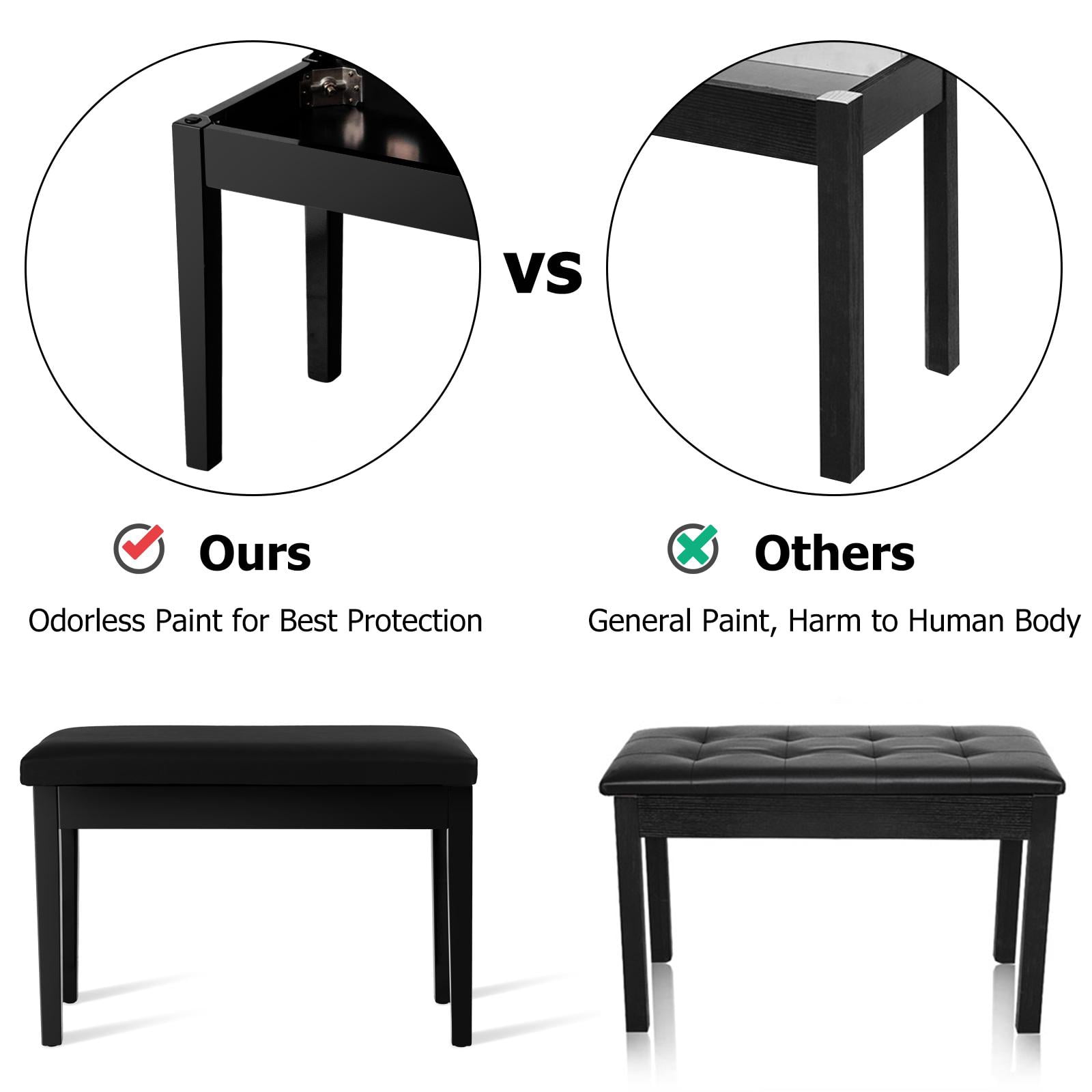 Giantex Piano Bench w/Seat Storage Cabinets, PU Leather Piano Bench, Wooden Piano Stool w/Locking Hinge, Perfect for Pianist, Beginner, Home & Comercial Use, Black