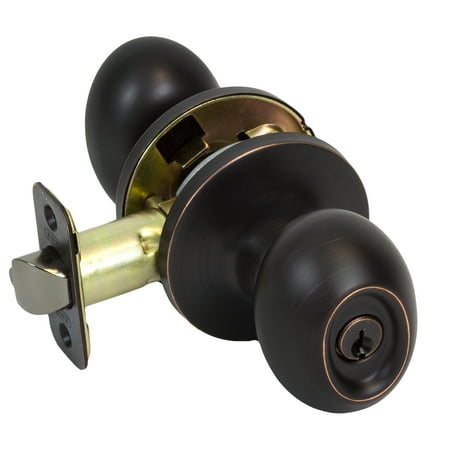 Egg Style Keyed Entry Front Door Knob, Oil Rubbed