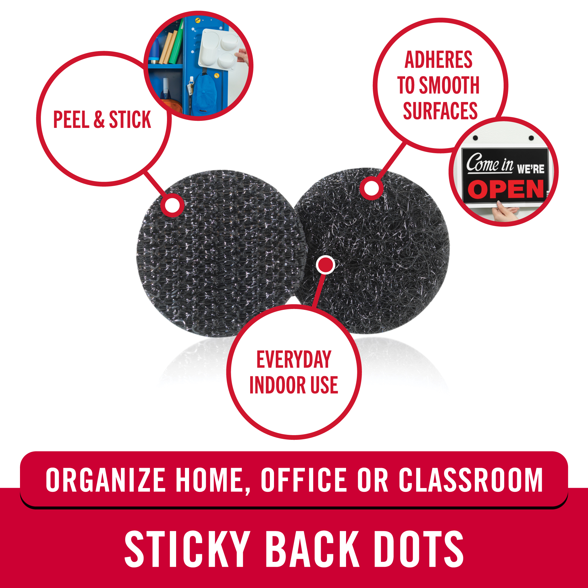 VELCRO Brand Sticky Back Fasteners, 3/4-Inch Dia. Coins, Black, 200/BX