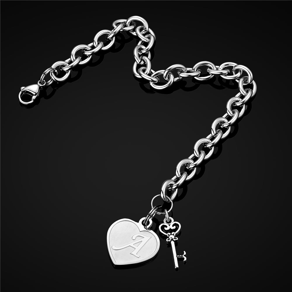FOXJWEL Initial Heart Charm Bracelet 26 Letters Alphabet CZ Adjustable Bracelet Gift for Her 