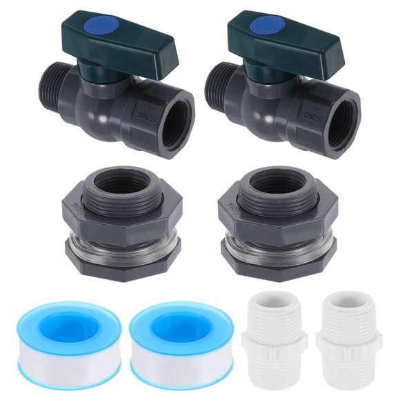 Uxcell 2 Set Rain Barrel Faucet Kit, 1" GHT Plastic Rain Barrel Spigot, Grey