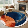 thumbnail image 2 of Navy Blue Burnt Orange Large Area Rugs for Bedroom Living Room, Soft Non Slip Carpet Bedside Rug, Boho Art Modern Geometric Round Floor Cover Kitchen Accent Rug 6' for Dining Room/Office, 2 of 9