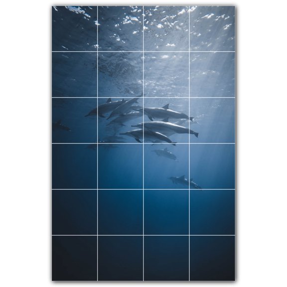 Picture-Tiles.com: Dolphin Ceramic Tile Wall Mural WAL500514-46S. 17"W x 25.5"H using (24) 4.25" x 4.25" Ceramic Tiles-Satin Finish