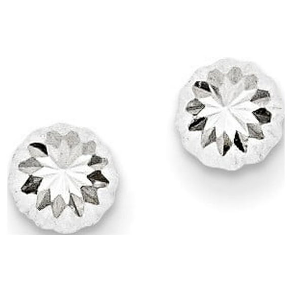 14k White Gold Polished Sparkle-Cut Half Ball Post Earrings - Measures 5x5mm Wide
