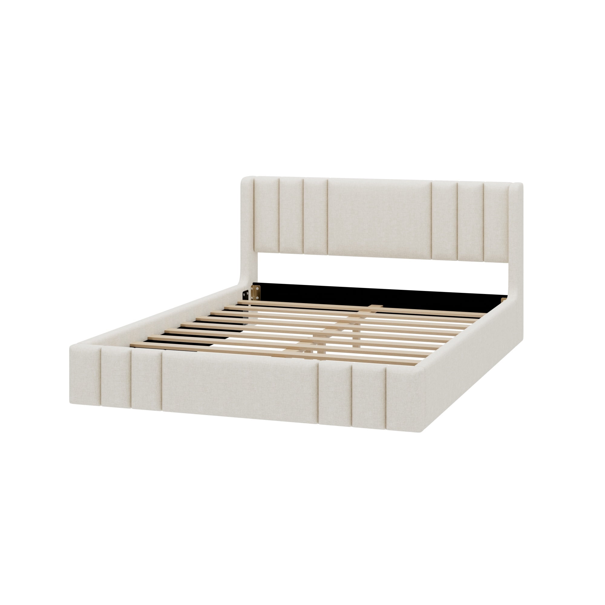 Euroco Queen Size Upholstery Platform Bed with Headboard, No Box Spring Needed, Beige