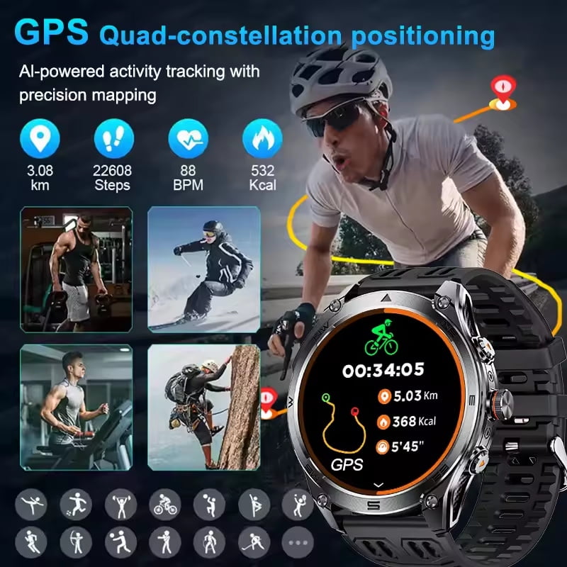 New Military T-Rex 3 Ultra GPS Smart Watch 1000mAh Battery 10ATM Waterproof Compass Flashlight Sports Smartwatch Men
