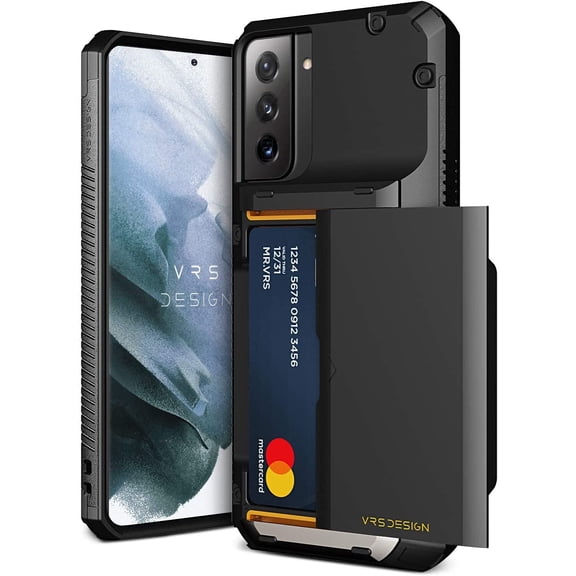 VRS Design Phone Case for Galaxy S21 Plus (2021), [Damda Glide Pro] Premium Sturdy Semi Auto Wallet [4 Cards] Phone Case with Card Holder (Black)