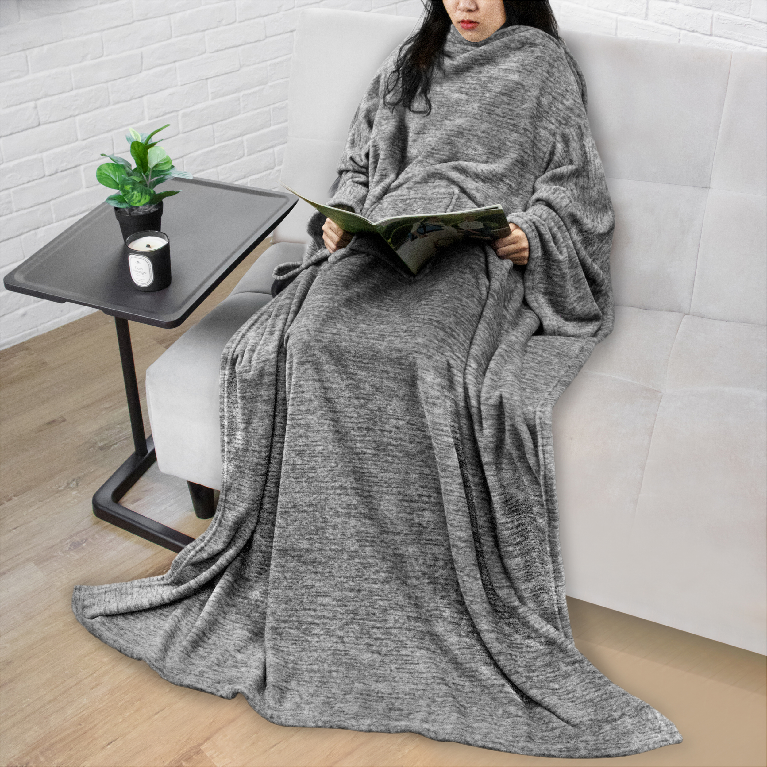 PAVILIA Premium Fleece Blanket with Sleeves for Women Men Adult