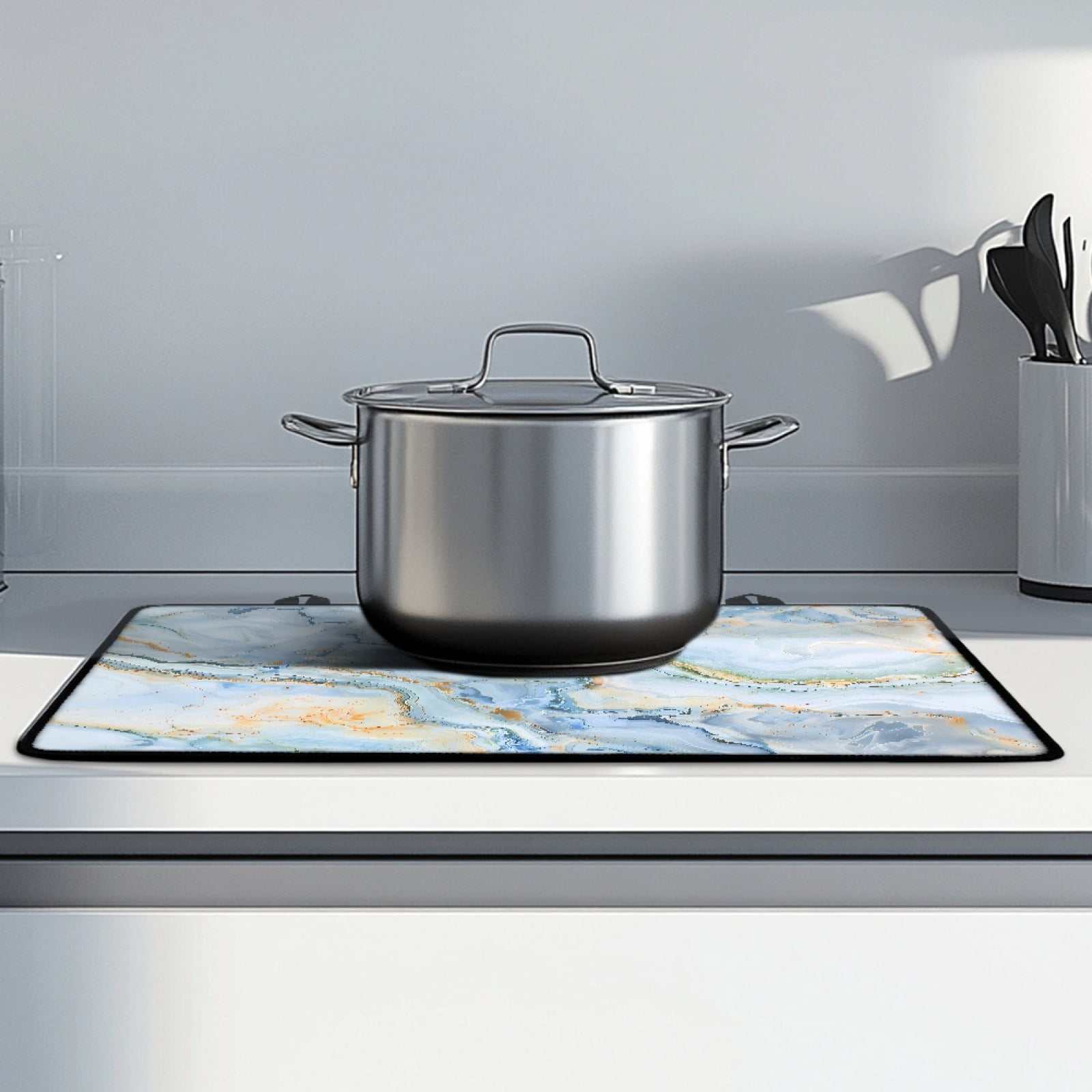 Renewold Stove Top Cover Protector Glass Stove Guard Anti-slip Scratch Resistant Cooktop Protector Range Cover Extra Counter Space, 29'' x 21'', Baby Blue Gold Marble