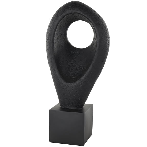 8" x 18" Black Polystone Textured Cutout Teardrop Abstract Sculpture with Block Base, by DecMode