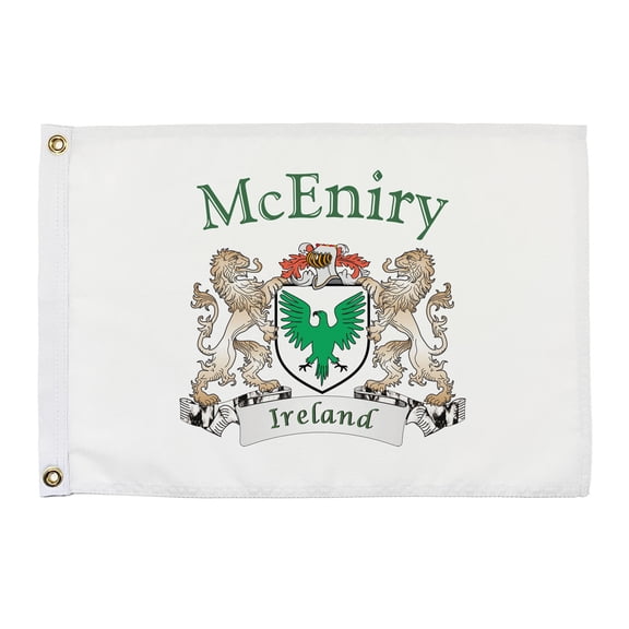 McEniry Irish Coat of Arms Small White Flag - 16"x10.5" inches