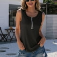 thumbnail image 5 of QUINDOS Womens Tank Tops Plus Size Black Exercise Casual Summer Solid Color Zipper Round Neck Sleeveless Vest Tops Womens Camisoles Plus Size, 5 of 5