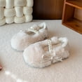 thumbnail image 5 of HAUXUN-GKids Fuzzy Shoes Girls Cotton Shoes 1-10 Years, Pearl Bow Non- Soft Sole Outdoor Warm Shoes, Autumn Winter -Lined Fuzzy Footwear(Beige,13), 5 of 8