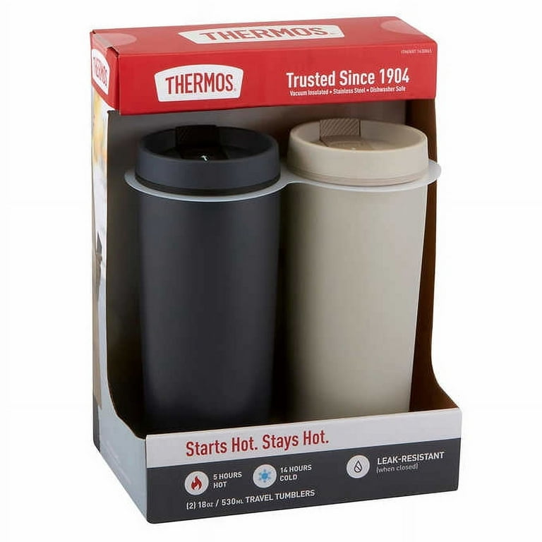 Thermos Stainless Steel 18oz Travel Tumbler, 2-pack. Black/Gray