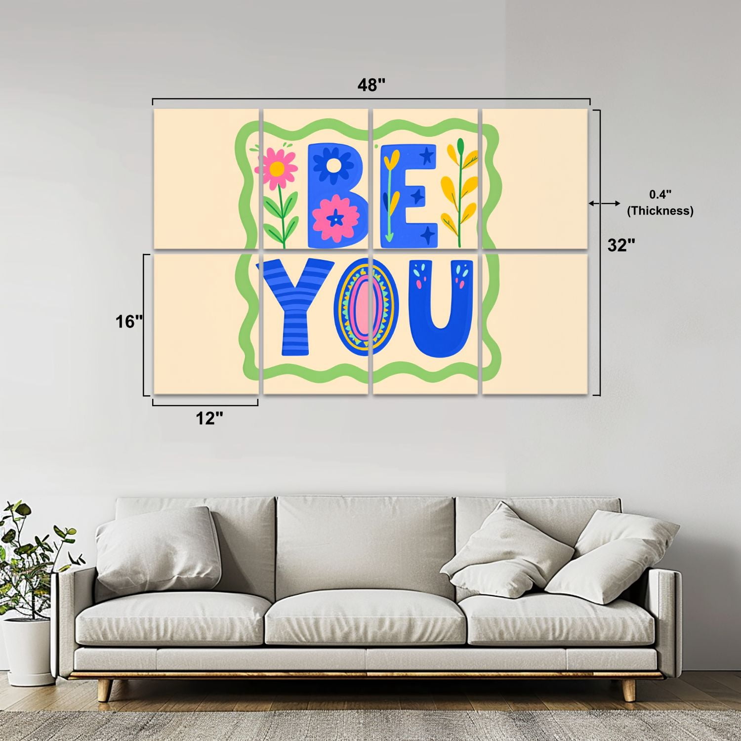 8 Pack Art Acoustic Panels Sound Absorbing Colorful Floral Be You Decorative Soundproof Wall Panels Self Adhesive for Nursery Game Room Bedroom 48"x32"