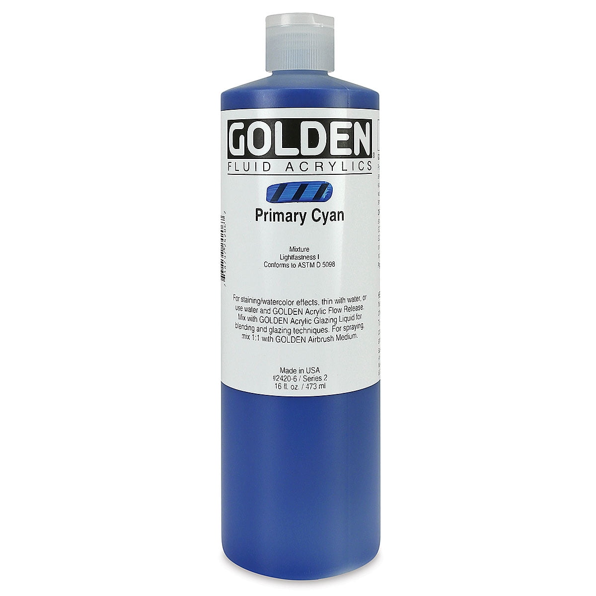 Golden Fluid Acrylic Paint Primary Cyan, 16 oz