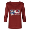 thumbnail image 3 of Womens Floral Graphic Tees 3/4 Sleeve Trendy Holiday Patriotic Tshirts Tops Independence Day Vacation Pullover Wine, S, 3 of 5