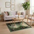 thumbnail image 3 of ODIKA 4'x6' Washable Area Rug Muted Olive Green Fishing Fish Vintage Rustic Angler Scene with Trout Motifs for Dorm Room, Small Living Stain Resistant Low Profile, Easy Care, 3 of 7