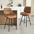 thumbnail image 1 of Counter Height Bar Stools Set of 2, 26" Swivel PU Leather Upholstered Bar Stools with Walnut Backs and Metal Legs, Retro Counter Stools for Kitchen Island, Dining Room, Pub, Brown, 1 of 8