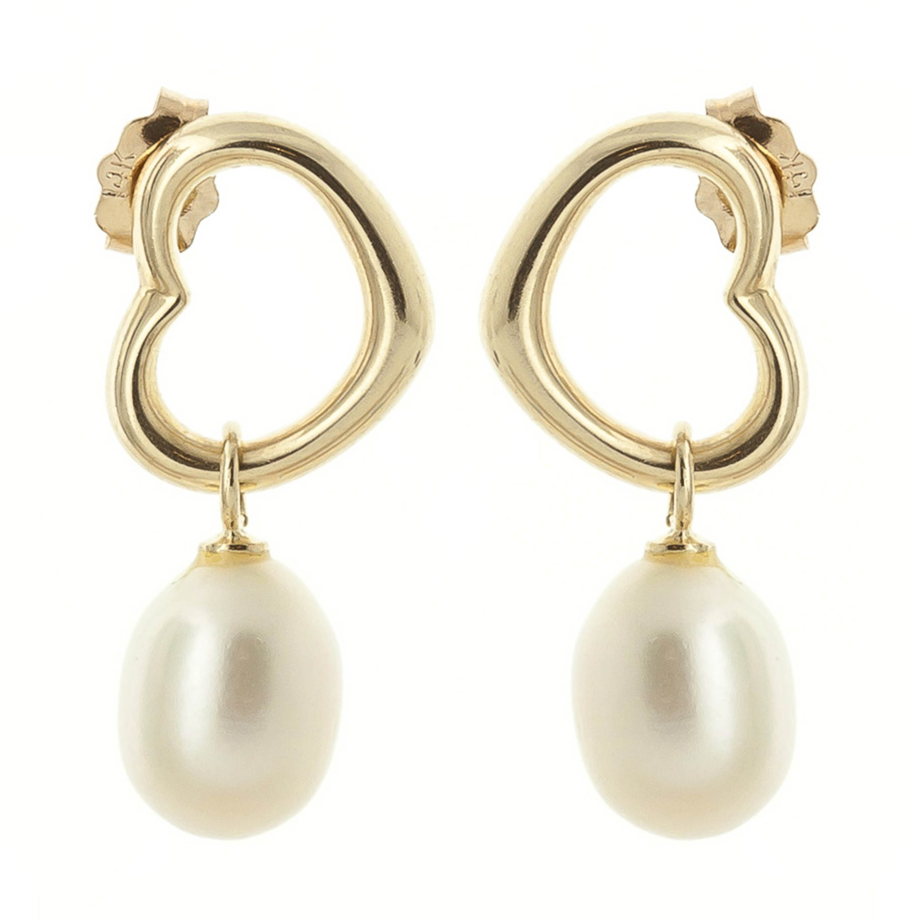 Galaxy Gold 8 Carat 14k Solid Gold Open Heart Stud Earrings with Dangling Freshwater-cultured Pearls - image 2 of 5