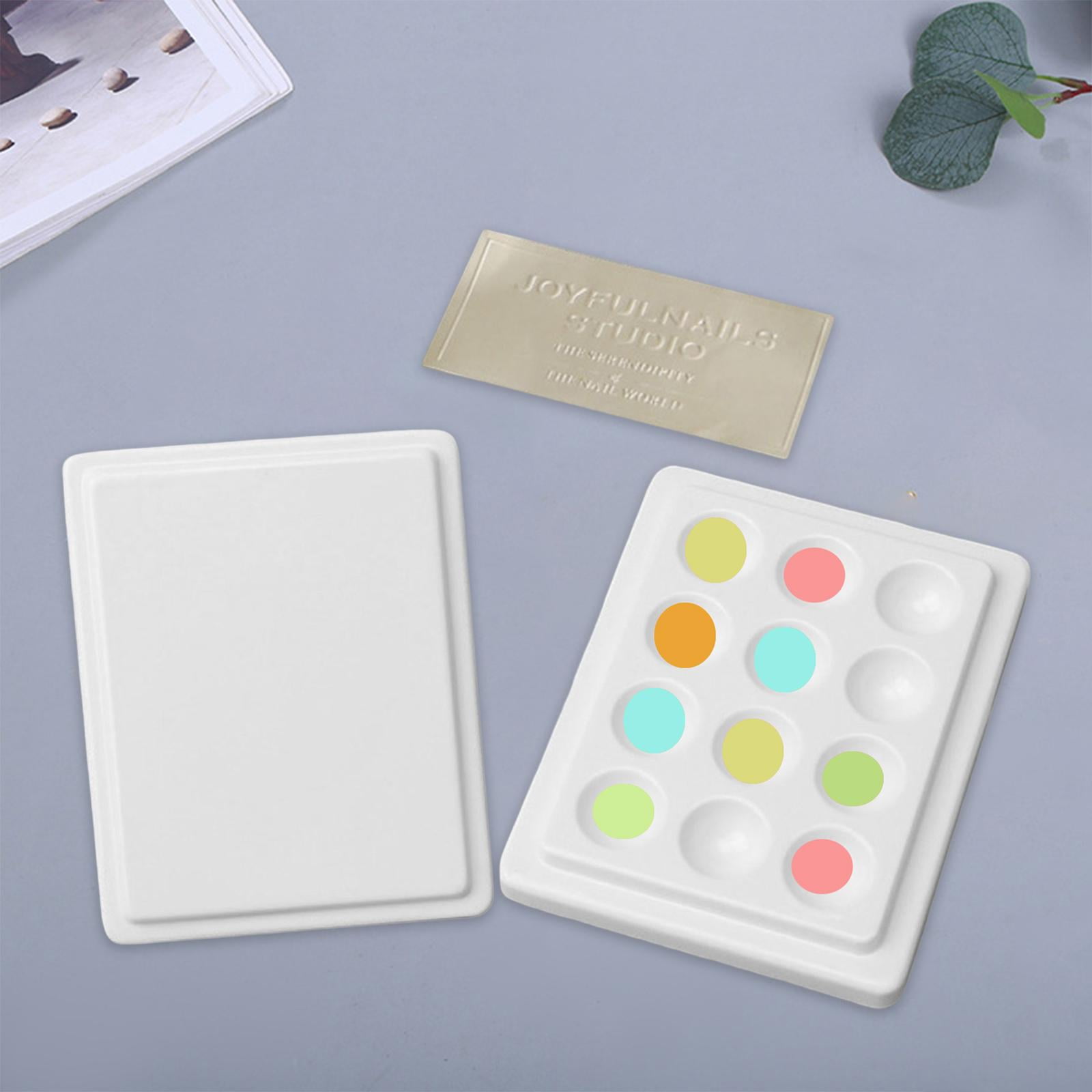 Milageto 2X 12-Well Ceramic Watercolor Paint Palette Mixing Palette with Lid Washable