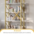 thumbnail image 3 of DWVO 5-Tier Book Shelves and Bookcase, Steel Freestanding Open Display Storage Gold Bookshelf Organizer for Home Office, Gold & White, 3 of 7