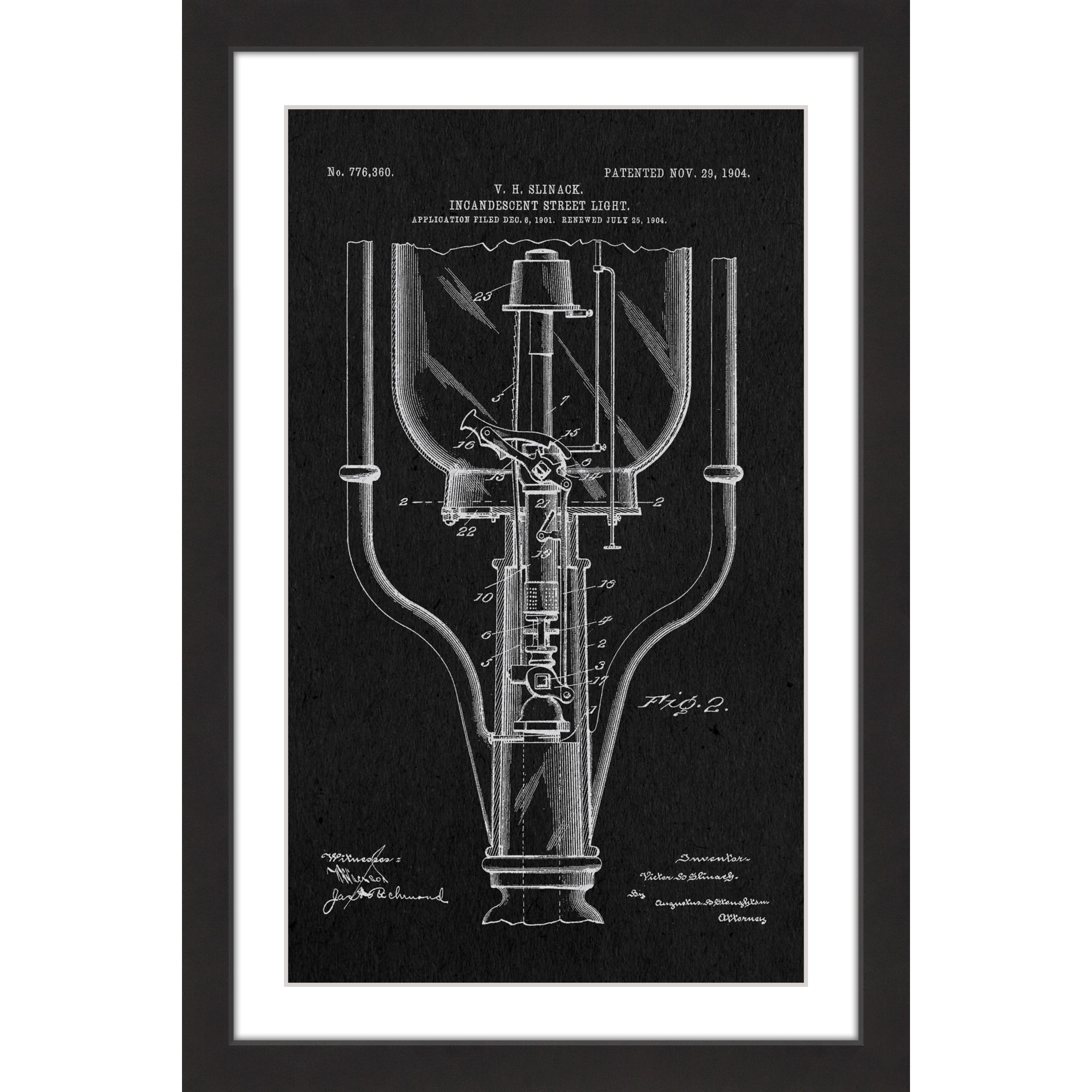 "Street Light 1904 Black Paper" Framed Painting Print