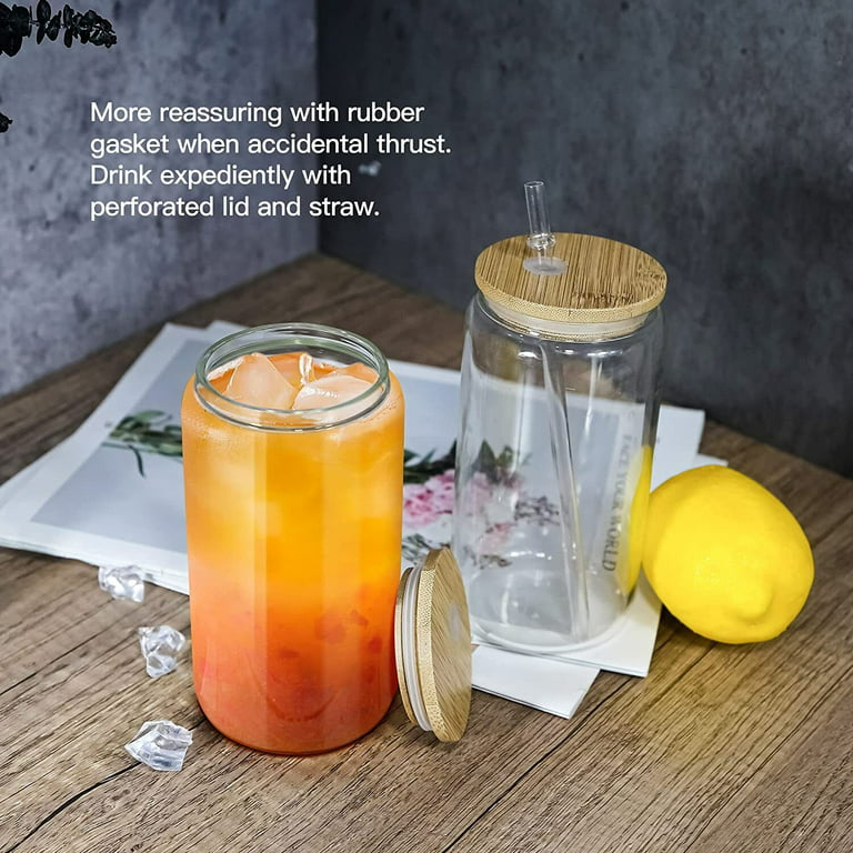 4 Pack Sublimation Glass Cups with Bamboo Lid Clear Glass Beer