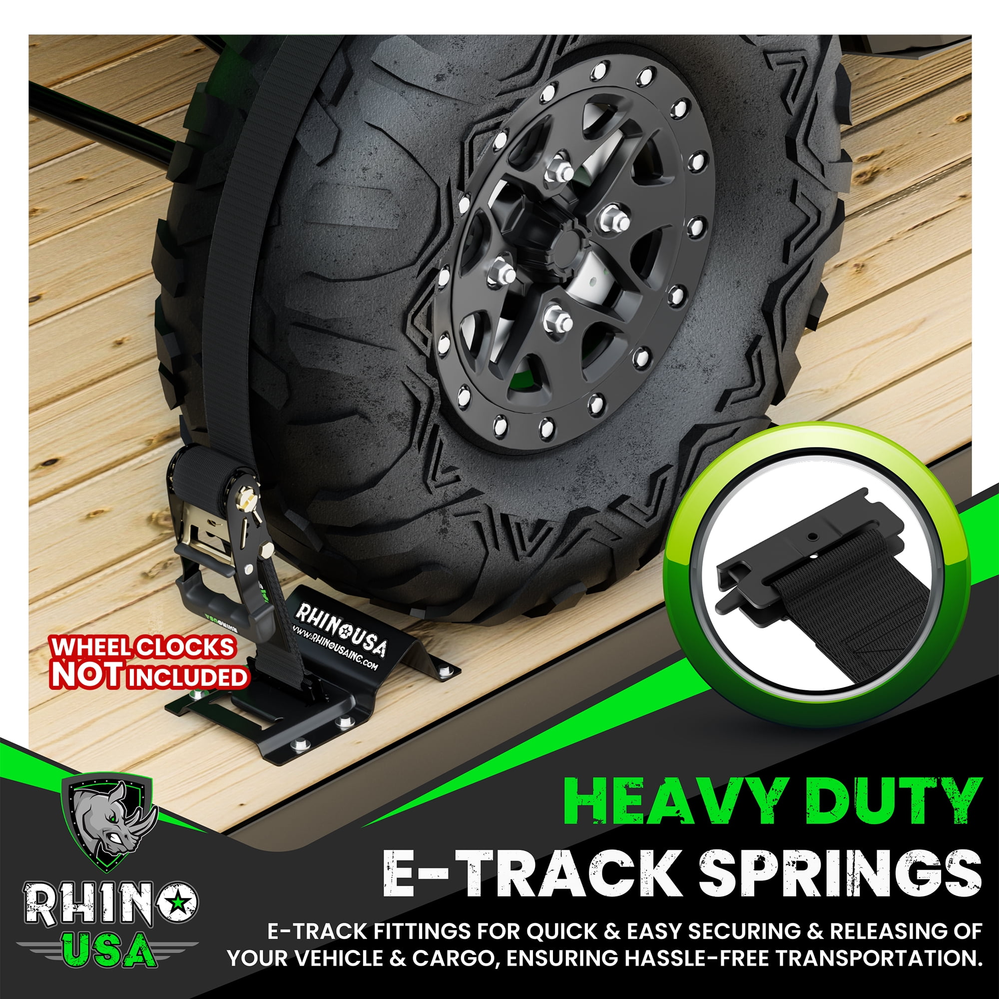 Rhino USA E Track Ratchet Tie Down Straps (4,500lb Break Strength) - w/ (4) Premium 2" x 16' eTrack Tie Down