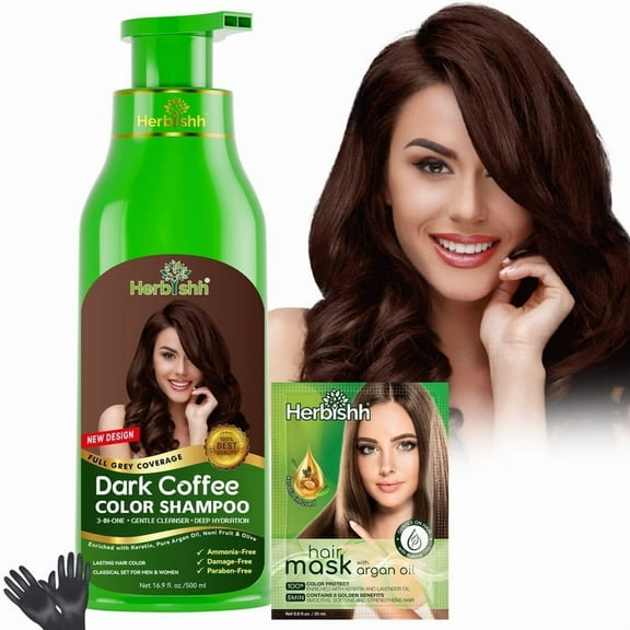 Herbishh Hair Color Shampoo for Gray – Magic Dye Colors in Minutes–Long Lasting–500 Ml–3-In-1 Color–Ammonia-Free (Dark Coffee)