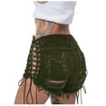 thumbnail image 2 of OKBOP Running Shorts for Women Green Casual Tie-Waist Ripped Wide-Leg Relaxed Fit Jeans Shorts, 2 of 7