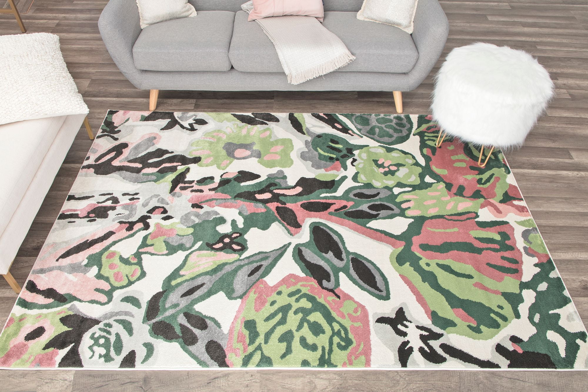 Rugs America Hanna VA15B May Flowers Floral Transitional White Area Rug, 8'x10'
