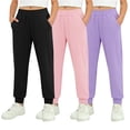 thumbnail image 3 of UACY Girls Sweatpants 3 Pack Fleece Athletic Joggers, Teen Sweat Pants with Zipper Pockets and Drawstring (Black, 7-8 Years), 3 of 9
